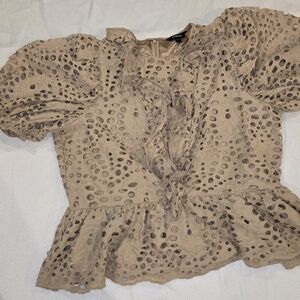 Express Beige Eyelet Puff Sleeve Blouse